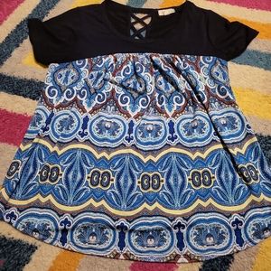 Women’s Small Emi & Joe Blouse Blue Pretty Print
